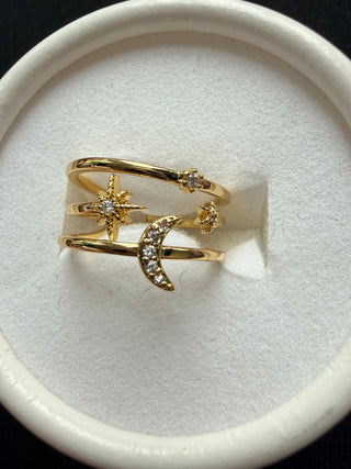 Gold Celestial Moon & Star Ring