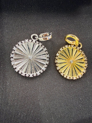 Crystal Sunburst Disc Charm Pendant - Gold/Silver