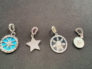 Compass, Star, Sun, Heart Charms