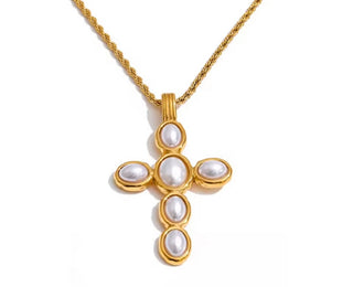Rachel Pearl Cross Necklace
