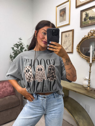 Spooky Season 3 Ghosts Graphic Tee on Grey