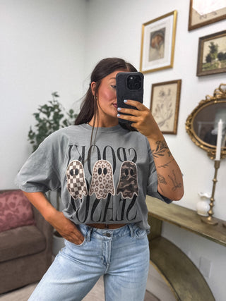 Spooky Season 3 Ghosts Graphic Tee on Grey