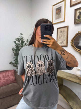 Spooky Season 3 Ghosts Graphic Tee on Grey