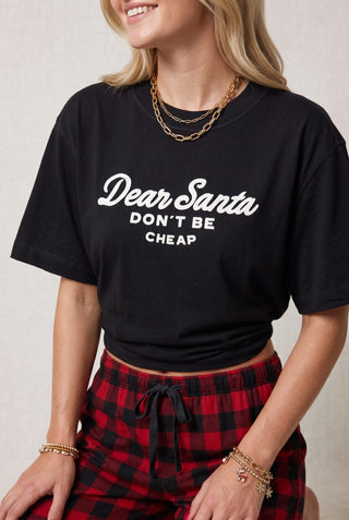 Santa Don't Be Cheap Black Boxy Tee