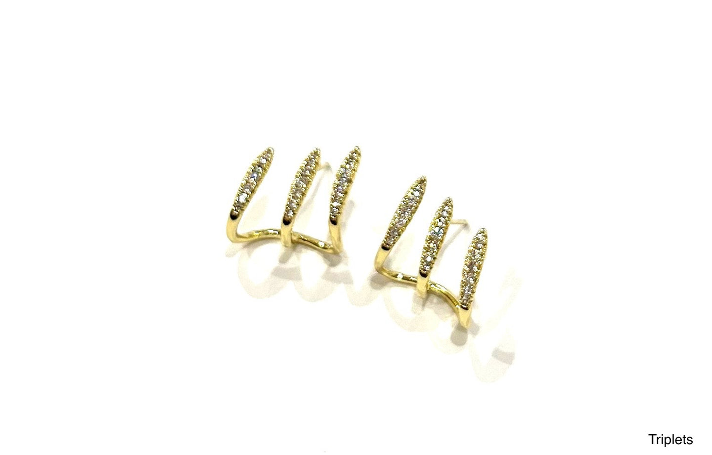 BB Lila Triplets Gold Triple Cuff Stud Earrings with Pave Crystal Detail