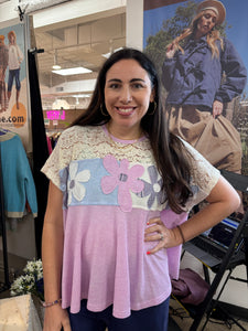 Easel Flower Patch Mix Lace Knit Tunic