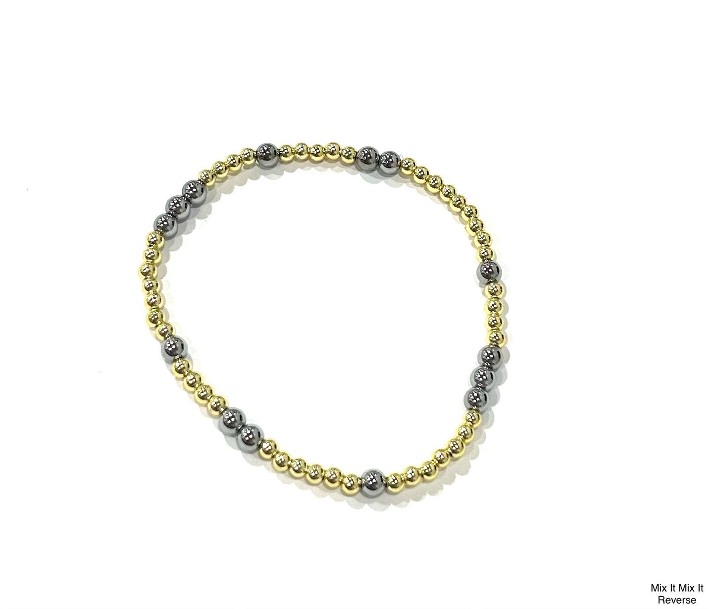 BB Lila Mix It Mix It Reverse Mixed Metal Stretch Bracelet – Gold & Silver Beaded Jewelry