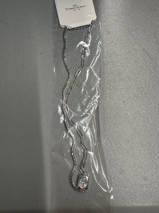 Silver Crystal Layered Chain Necklace