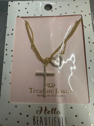 Crystal Cross & Heart Necklace