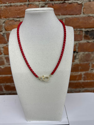 Red Enamel Chain Necklace with Pavé Clasp