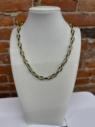 Black & Gold Enamel Paperclip Chain Necklace