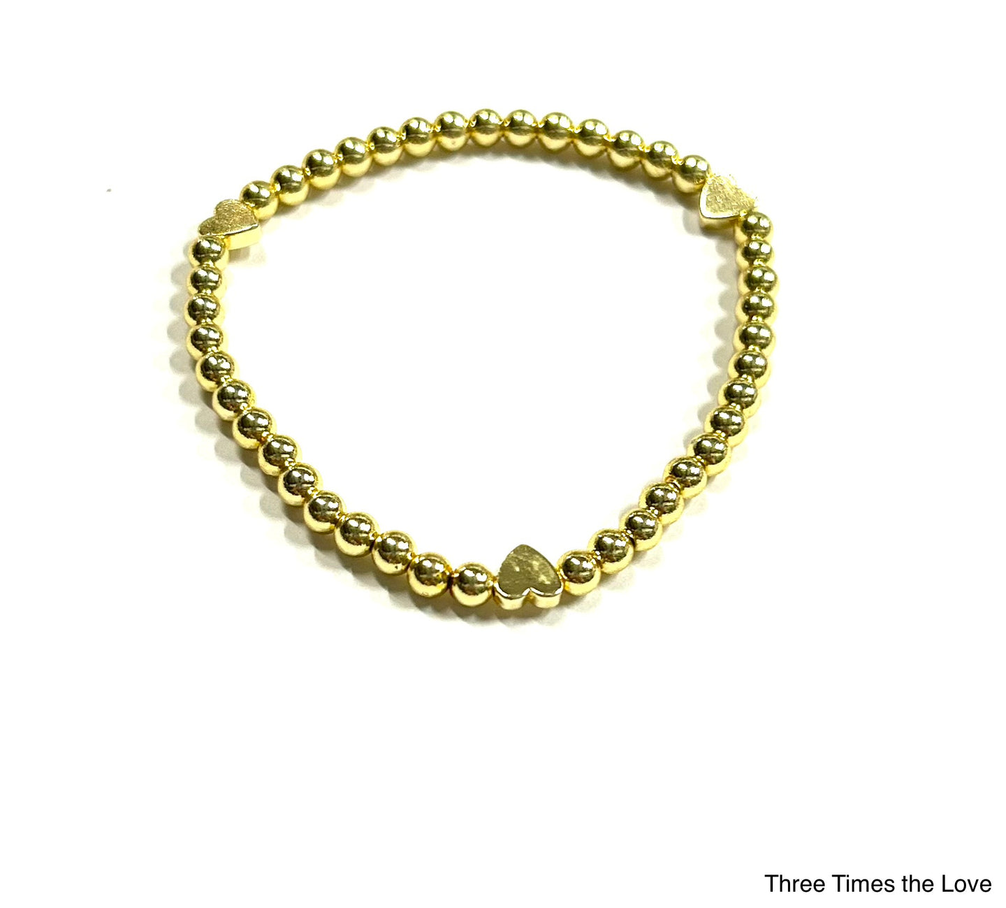 BB Lila Three Times The Love Gold Beaded Stretch Bracelet with Heart Accents