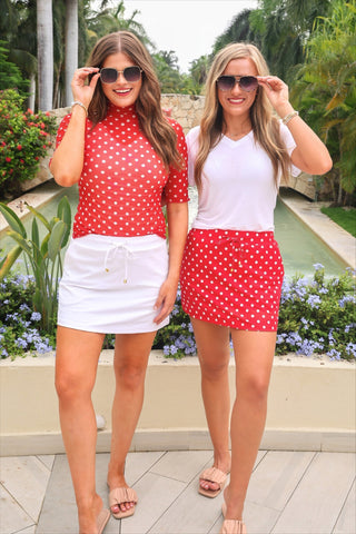 Kora Short Sleeve Mesh Top- Red Polka Dot