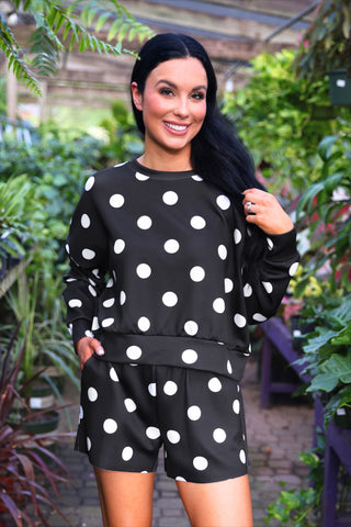 Luna Luxe Pullover Set- After Dark Polka Dot