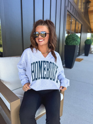 Homebody SPLIT NECK Graphic Crewneck on Ash Gray