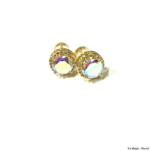 BB Lila It’s Magic Round AB Stud Earrings with Pave Halo