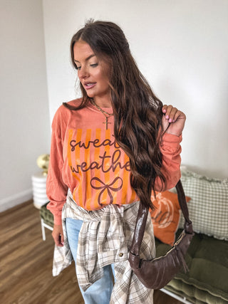 Sweater Weather Bow Long Sleeve Graphic Tee on Terracotta