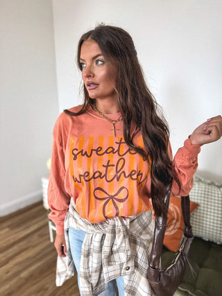 Sweater Weather Bow Long Sleeve Graphic Tee on Terracotta