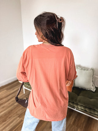 Sweater Weather Bow Long Sleeve Graphic Tee on Terracotta