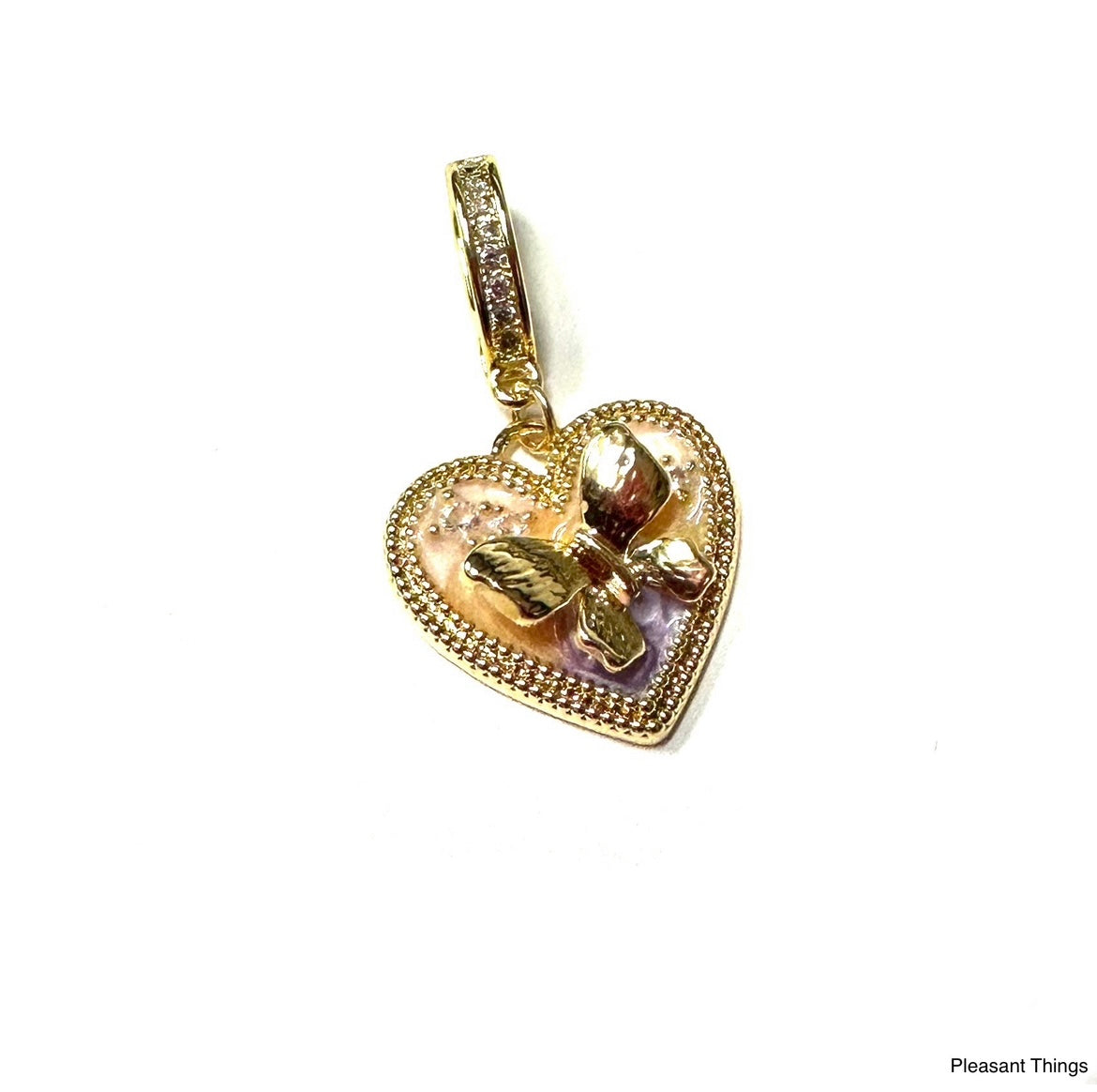 BB Lila Pleasant Things - Heart & Butterfly Enamel Pendant with Pavé Bail
