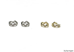 BB Lila Pavé Zig Zag Huggies – Gold & Silver Hoop Earrings