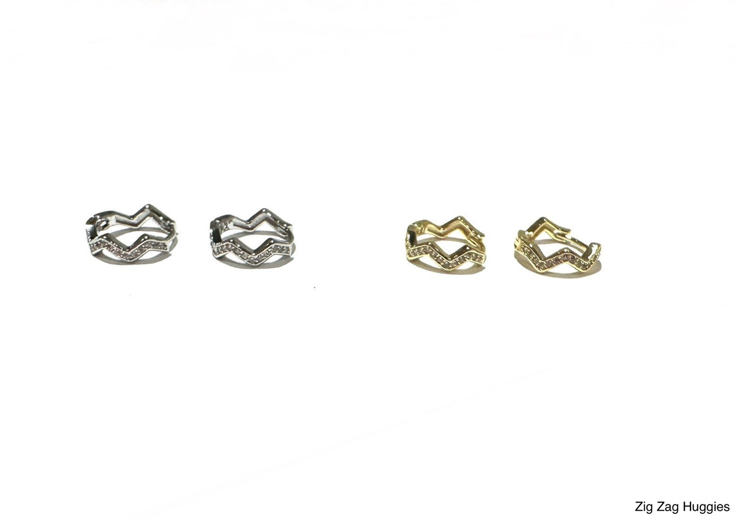 BB Lila Pavé Zig Zag Huggies – Gold & Silver Hoop Earrings