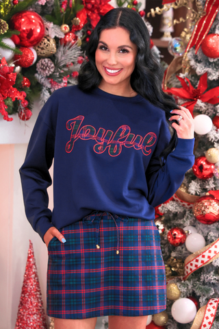 Jess Lea - Joyful Plaid Patch Luxe Pullover - Navy