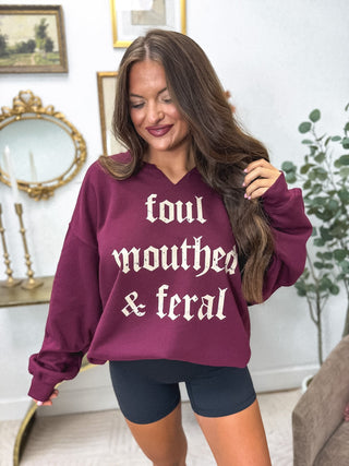 Foul & Feral SPLIT NECK Graphic Crewneck on Maroon