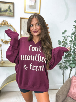 Foul & Feral SPLIT NECK Graphic Crewneck on Maroon
