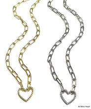 Load image into Gallery viewer, BB Lila All Mine Paperclip Necklace – Heart or Circle Center in Gold or Silver
