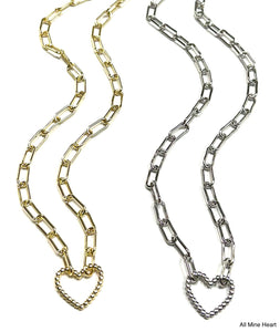 BB Lila All Mine Paperclip Necklace – Heart or Circle Center in Gold or Silver