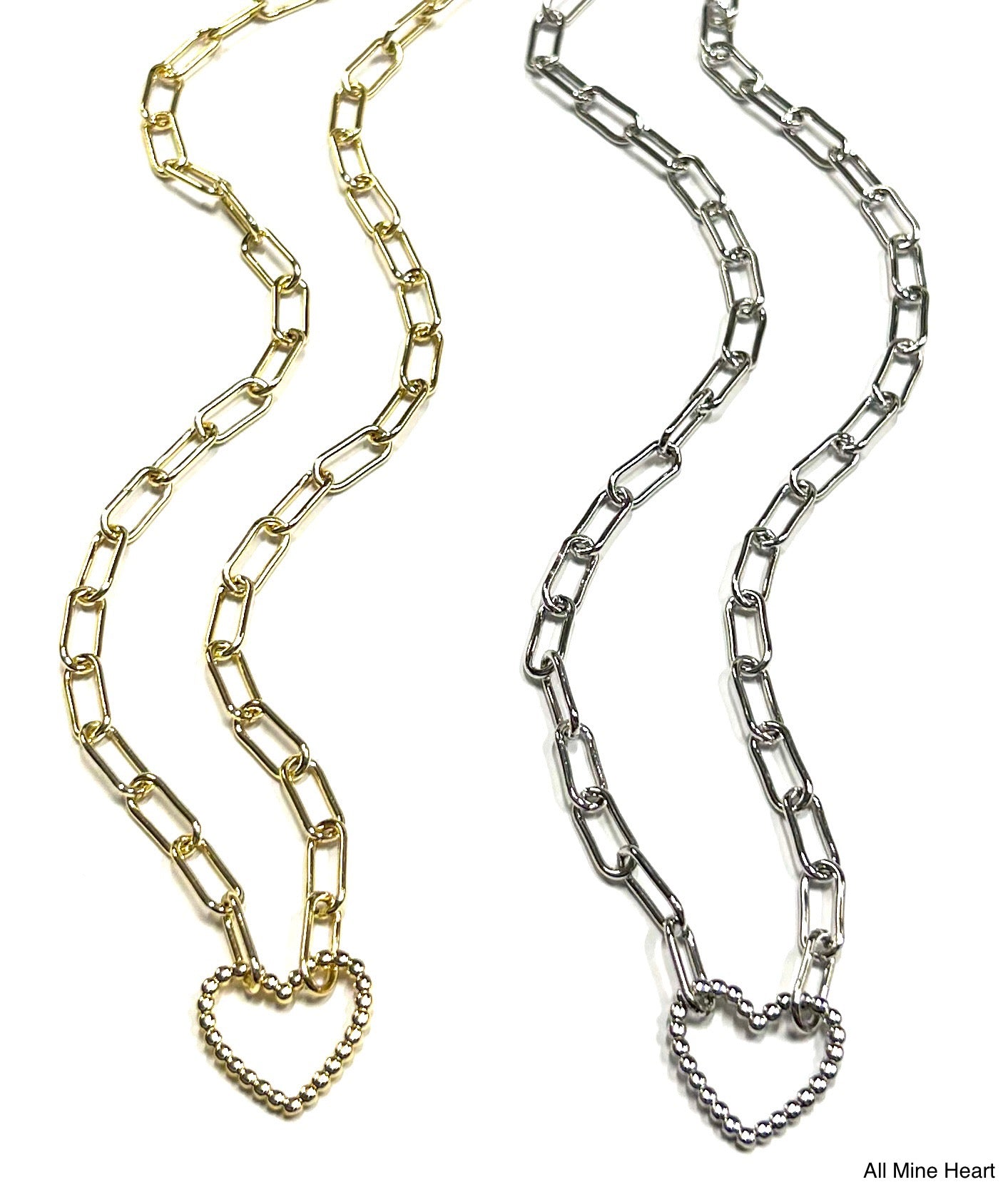 BB Lila All Mine Paperclip Necklace – Heart or Circle Center in Gold or Silver