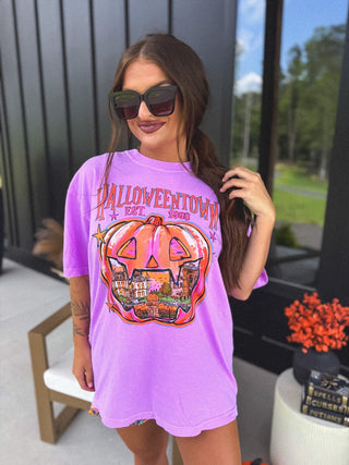Halloweentown Graphic Tee on Neon Violet