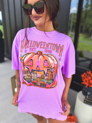 Halloweentown Graphic Tee on Neon Violet