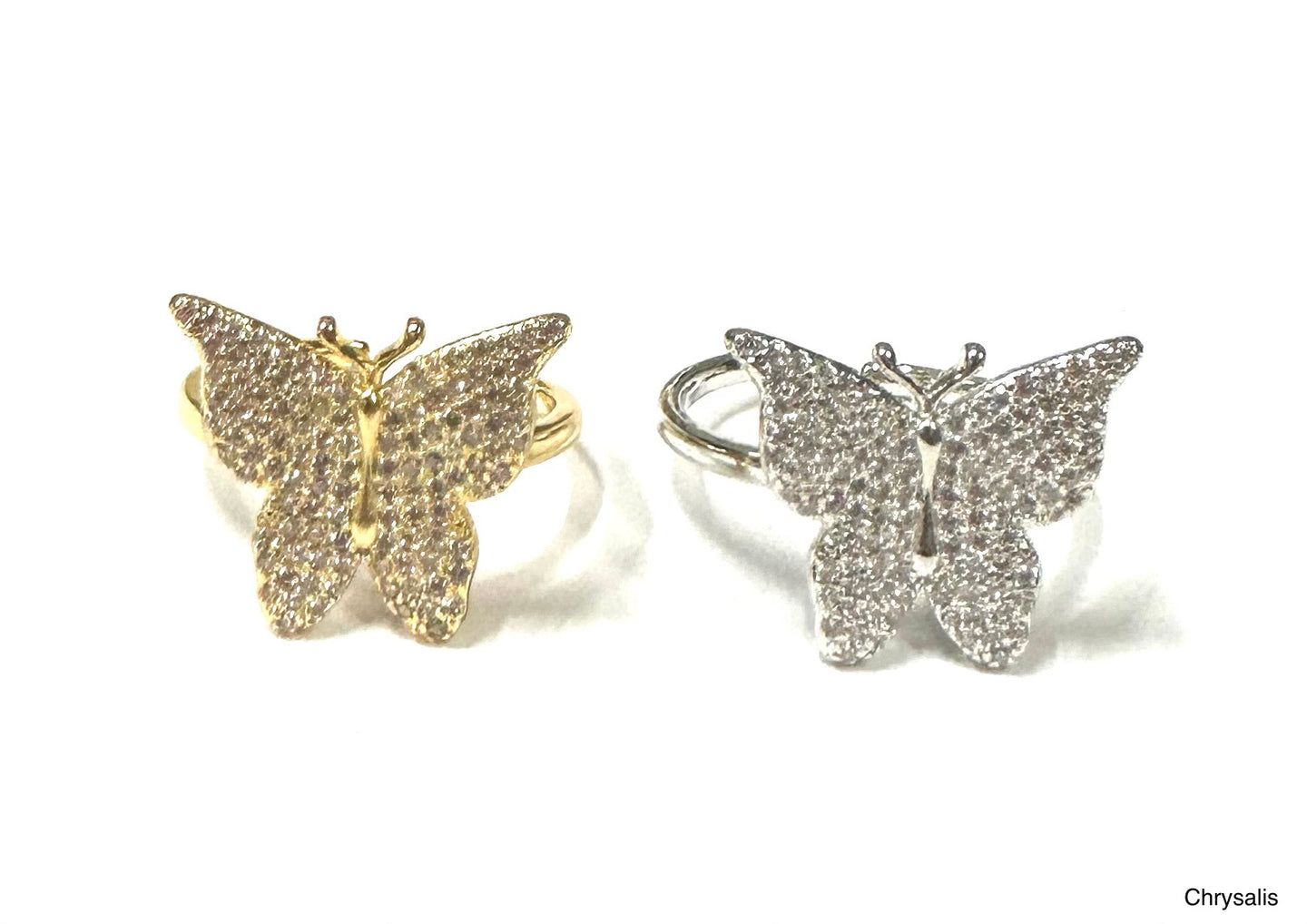 BB Lila Chrysalis Large Pave’ Butterfly Ring in Gold or Silver