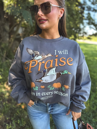 I Will Praise with Ducks Graphic Crewneck on Charcoal
