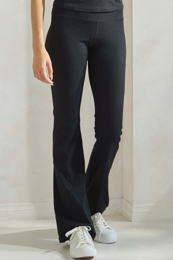 Yelete Ribbed Wide Leg Leggings