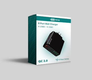 8 Port Wall Charger – 4 USB-A + 4 USB-C (QC 3.0 + PD Fast Charging)