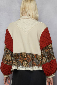 POL Balloon Sleeve Pearl Detail Floral A-Line Fit Jacket