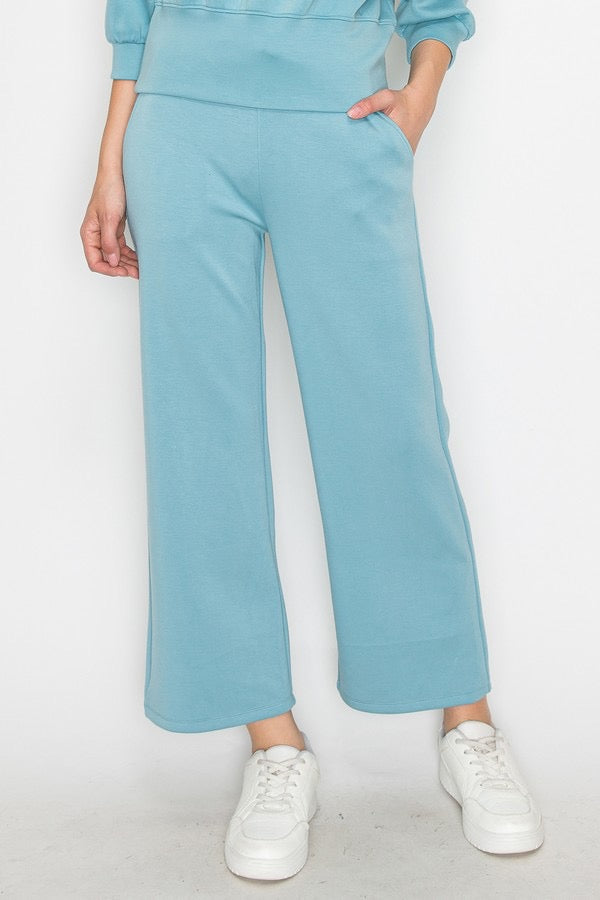 Yelete Scuba Wide Leg Sweats - Light Denim