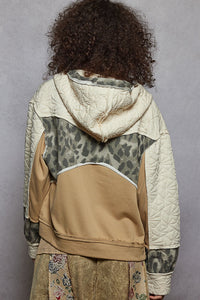 POL Long Sleeve Printed Terry Quilted Knit Hooded Jacket