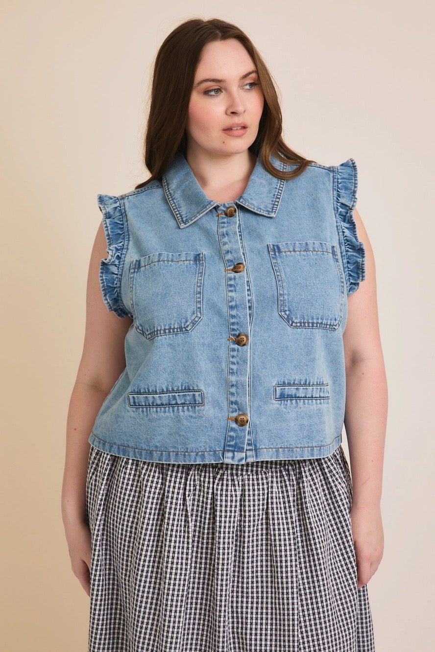 Gilli Ruffle Detail Denim Vest