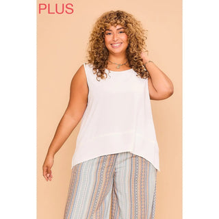 Cozy Co Hi-Lo Hem Light Sleeveless Top - Sand