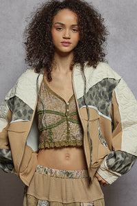 POL Long Sleeve Printed Terry Quilted Knit Hooded Jacket
