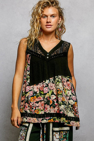 POL Black Floral Lace Trim Babydoll Tank – Easy, Breezy & Feminine