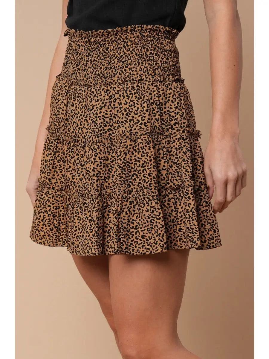 White Birch Animal Print Skirt Brown