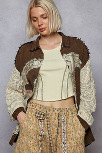 POL Long Sleeve Double Gauze Peace Print Patch Shirt Top