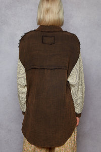 POL Long Sleeve Double Gauze Peace Print Patch Shirt Top