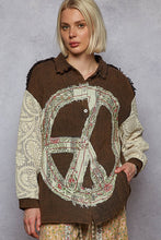 Load image into Gallery viewer, POL Long Sleeve Double Gauze Peace Print Patch Shirt Top
