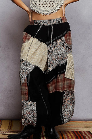POL Paisley Pattern Double Gauze Frayed Edge Woven Pants